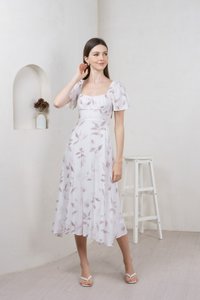 Oasis Printed Ruched Midi Dress In Grey (XS)