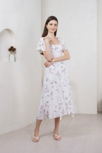 Oasis Printed Ruched Midi Dress In Grey (XS)
