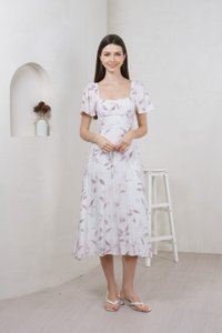 Oasis Printed Ruched Midi Dress In Grey (XS)