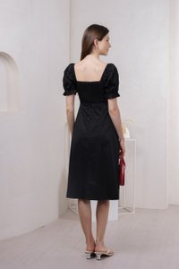 Prism Pleated Crochet Midi Dress In Black