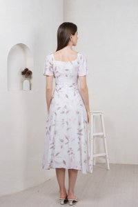 Oasis Printed Ruched Midi Dress In Grey (XS)