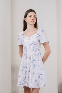 Oasis Smocked Waist Sweetheart Dress In Blue (XS)