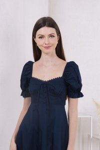 Prism Pleated Crochet Midi Dress In Navy (XS)