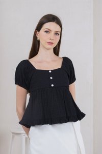Purity Broidery Pearl Button Top In Black