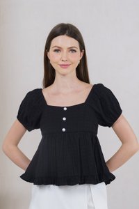 Purity Broidery Pearl Button Top In Black