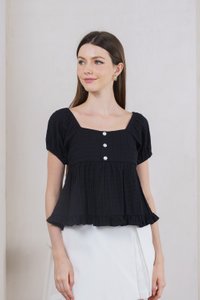 Purity Broidery Pearl Button Top In Black