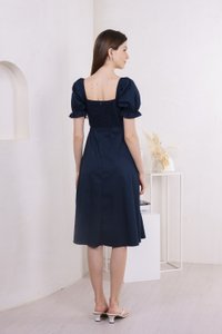 Prism Pleated Crochet Midi Dress In Navy (XS)