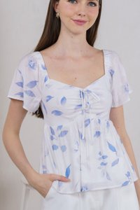 Oasis Printed Ribbon Sweetheart Top In Blue (XS)