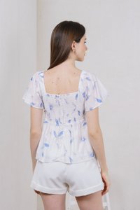 Oasis Printed Ribbon Sweetheart Top In Blue (XS)