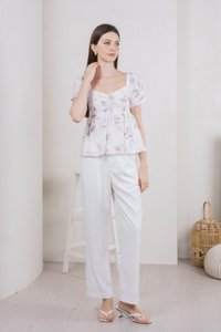 Oasis Printed Ribbon Sweetheart Top In Grey (XS)
