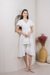 Rylan Faux Tie Wrap Midi Dress In White
