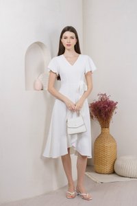 Rylan Faux Tie Wrap Midi Dress In White