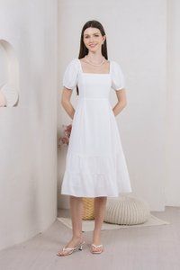 Melody Tiered Midi Dress In White