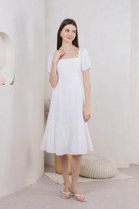 Melody Tiered Midi Dress In White