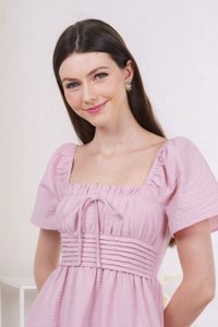 Peachy Textured Ribbon Pleated Dress In Pink (XS)