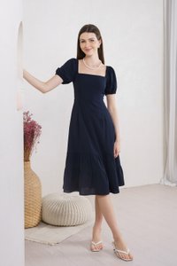 Melody Tiered Midi Dress In Navy
