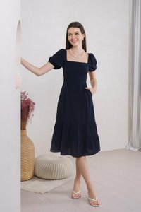 Melody Tiered Midi Dress In Navy