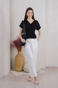 Wanda Faux Wrap Ruched Top In Black (XS)