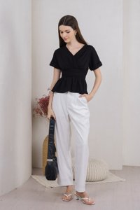 Wanda Faux Wrap Ruched Top In Black (XS)