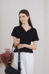 Wanda Faux Wrap Ruched Top In Black (XS)