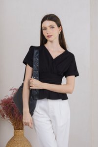 Wanda Faux Wrap Ruched Top In Black (XS)