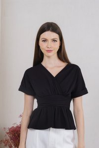 Wanda Faux Wrap Ruched Top In Black (XS)