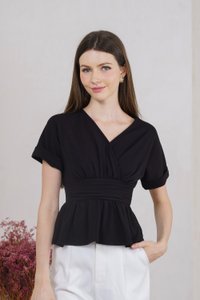 Wanda Faux Wrap Ruched Top In Black (XS)