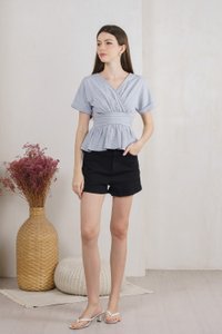 Wanda Faux Wrap Ruched Top In Grey