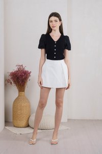 Marleen Mixed Fabric Eyelet Knit Top In Black (XS)