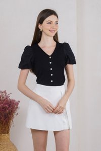 Marleen Mixed Fabric Eyelet Knit Top In Black (XS)