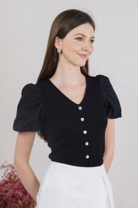 Marleen Mixed Fabric Eyelet Knit Top In Black (XS)