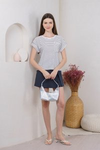 Courtney Striped Cotton Tee In White