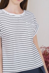 Courtney Striped Cotton Tee In White
