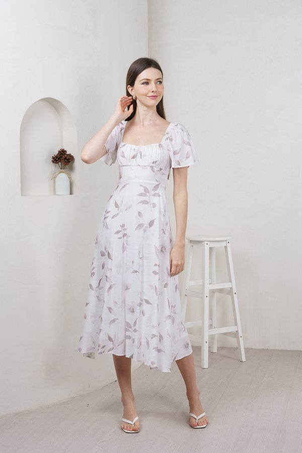 Oasis Printed Ruched Midi Dress In Grey (XS)