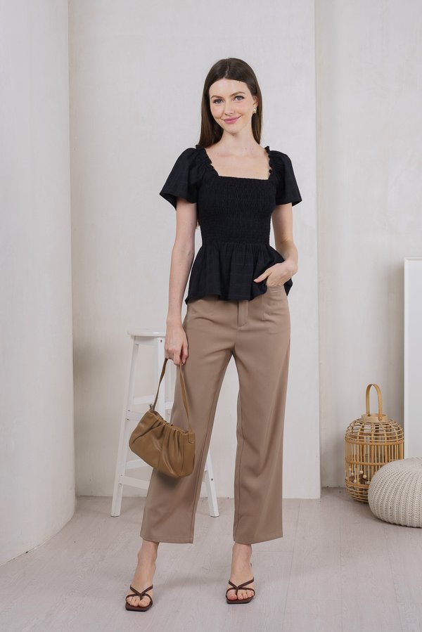 Scottie Textured Smocked Top In Black