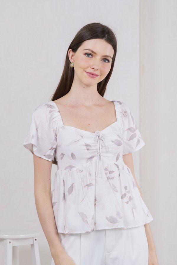 Oasis Printed Ribbon Sweetheart Top In Grey (XS)