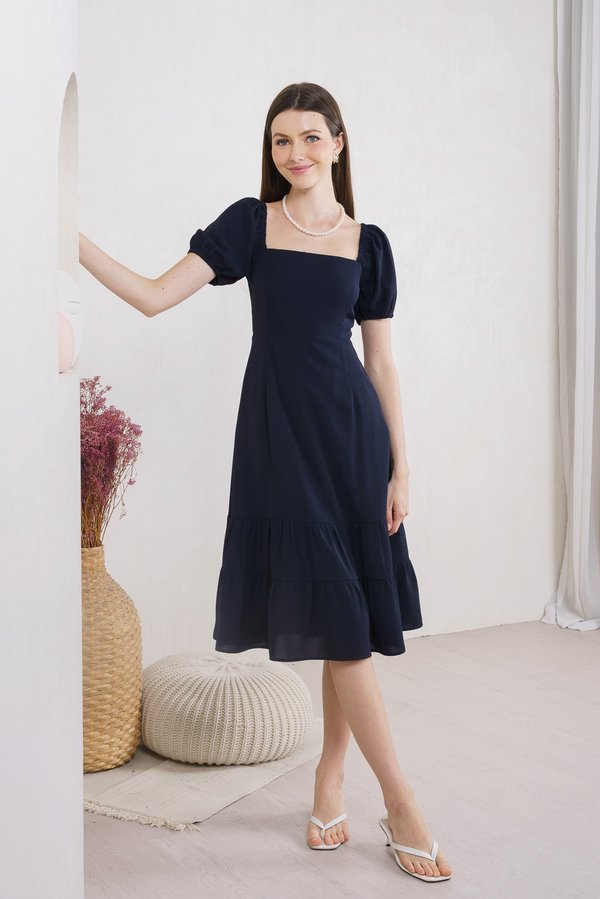 Melody Tiered Midi Dress In Navy
