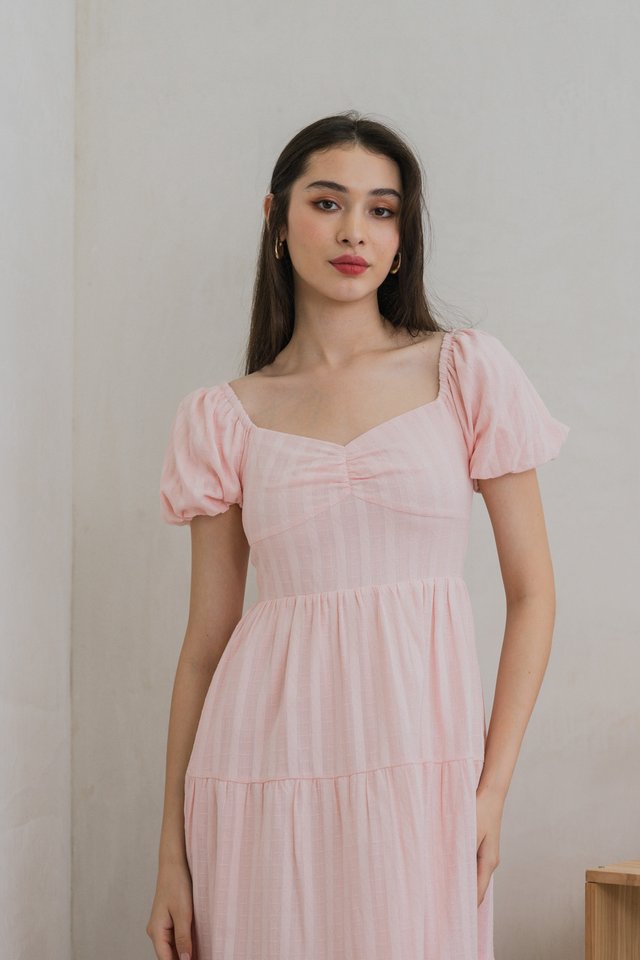 Maple Sweetheart Textured Midi Dress In Pink