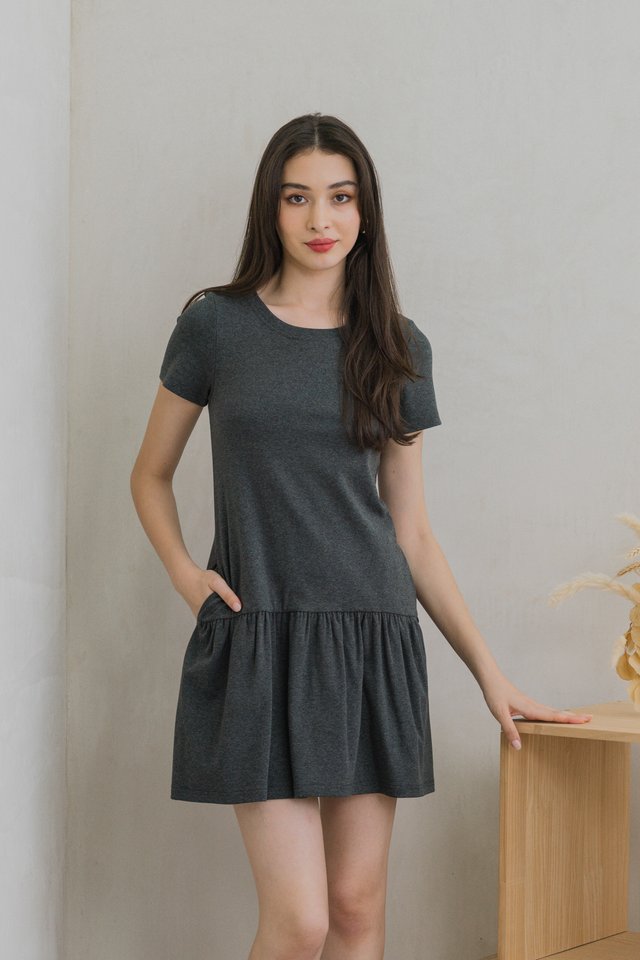 Navillera Cotton Dropwaist Dress In Grey