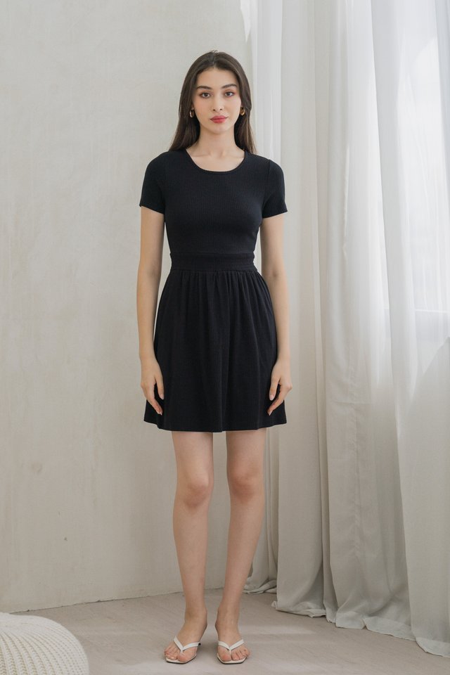 Whisper Smocked Waist Cotton Dress In Black