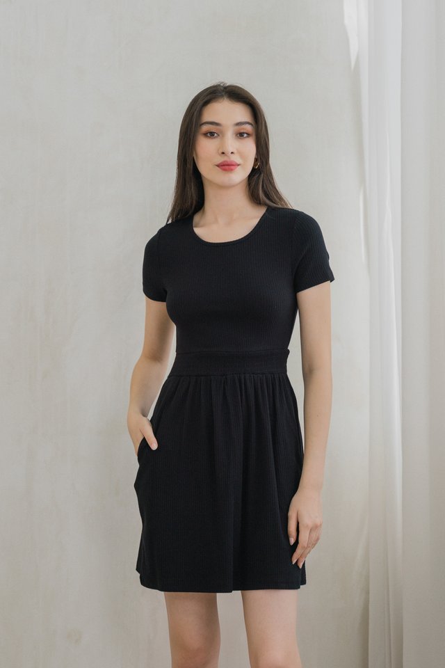 Whisper Smocked Waist Cotton Dress In Black