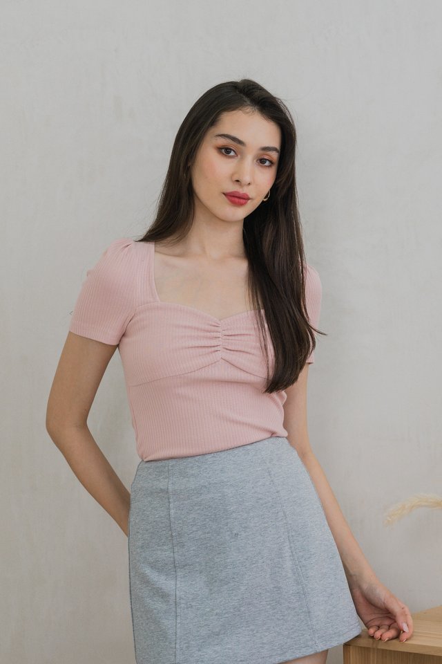 Robin Ribbed Sweetheart Top In Pink