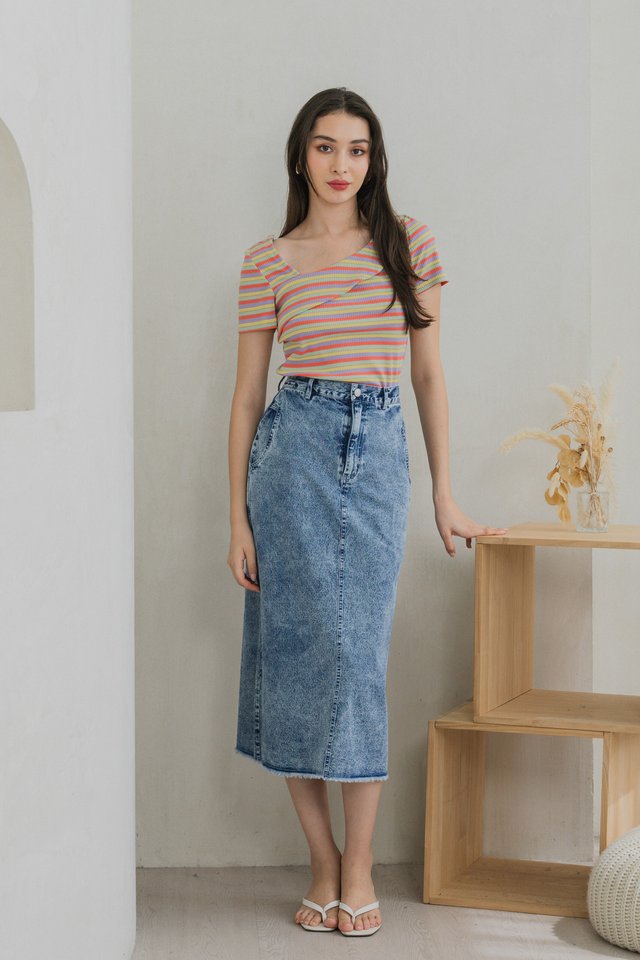 Rainbow One Shoulder Striped Top In Yellow