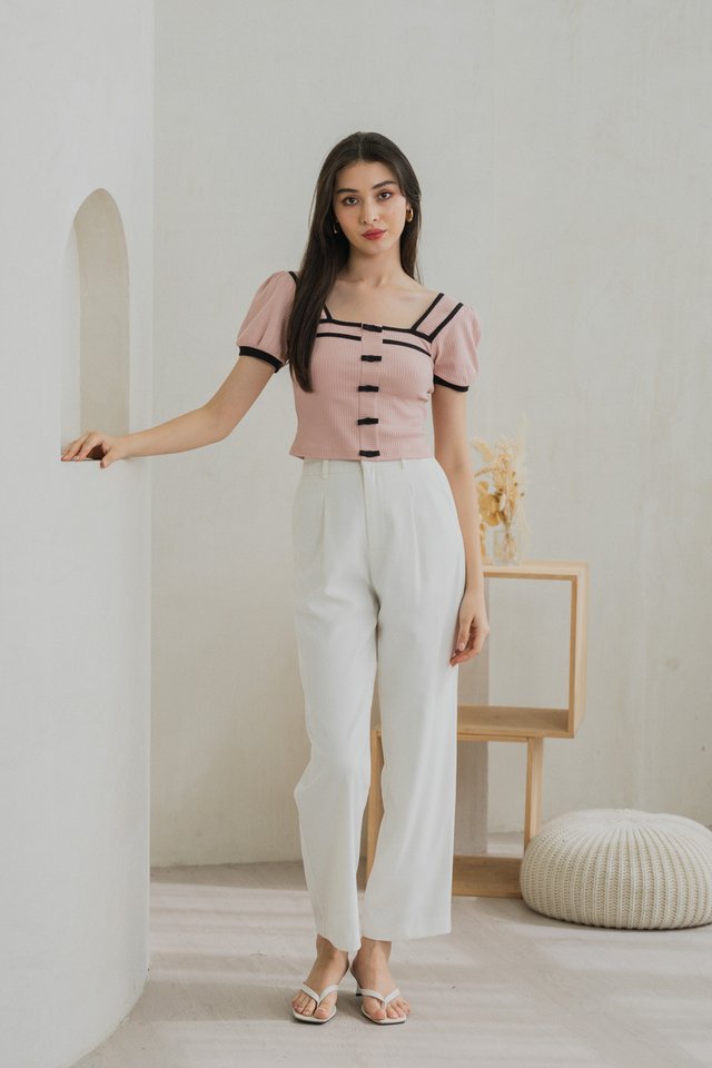Cozy Coquette Ribbed Crop Top In Pink