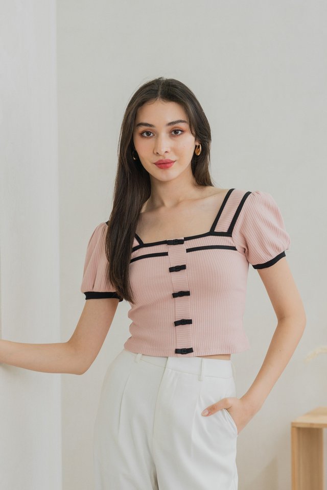 Cozy Coquette Ribbed Crop Top In Pink