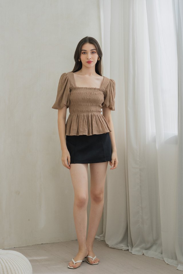 Salvia Textured Smocked Top In Khaki