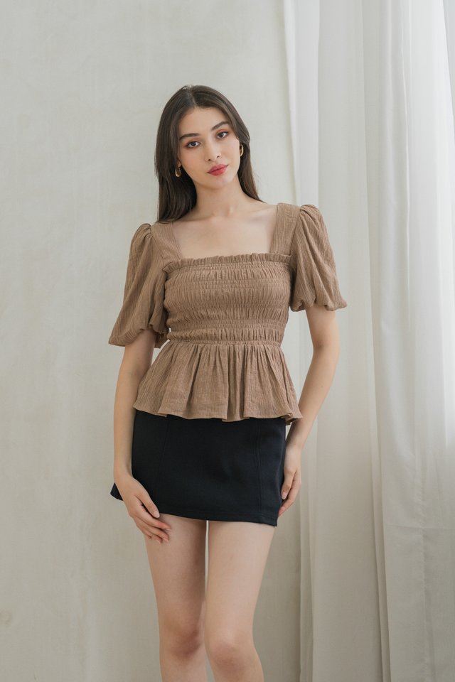 Salvia Textured Smocked Top In Khaki