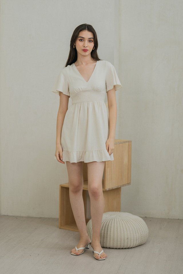 Sonnet Smocked Empire Waist Dress In Cream