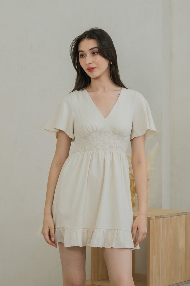 Sonnet Smocked Empire Waist Dress In Cream