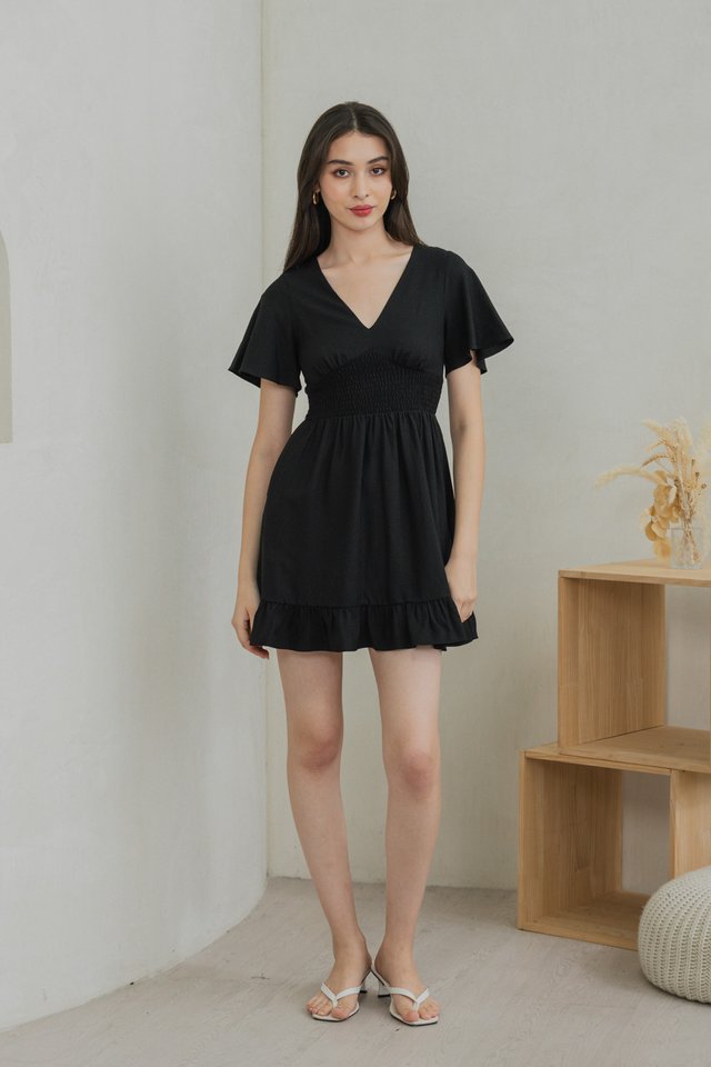 Sonnet Smocked Empire Waist Dress In Black